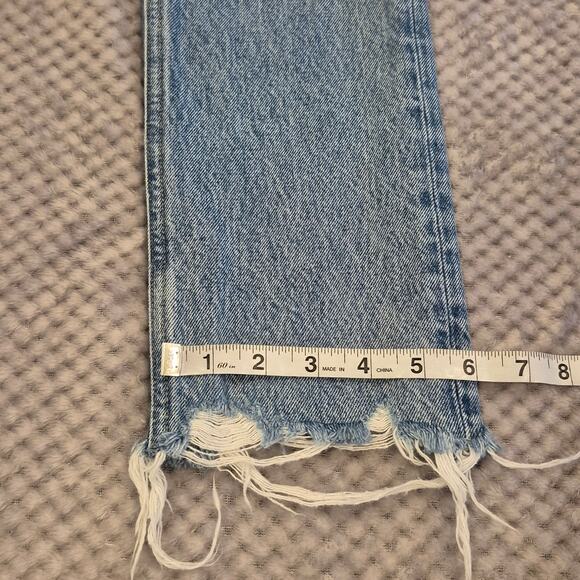 AGOLDE Jeans Riley Crop High Rise Straight Blue Button Fly Raw Hem Denim Size 24 - Picture 8 of 11